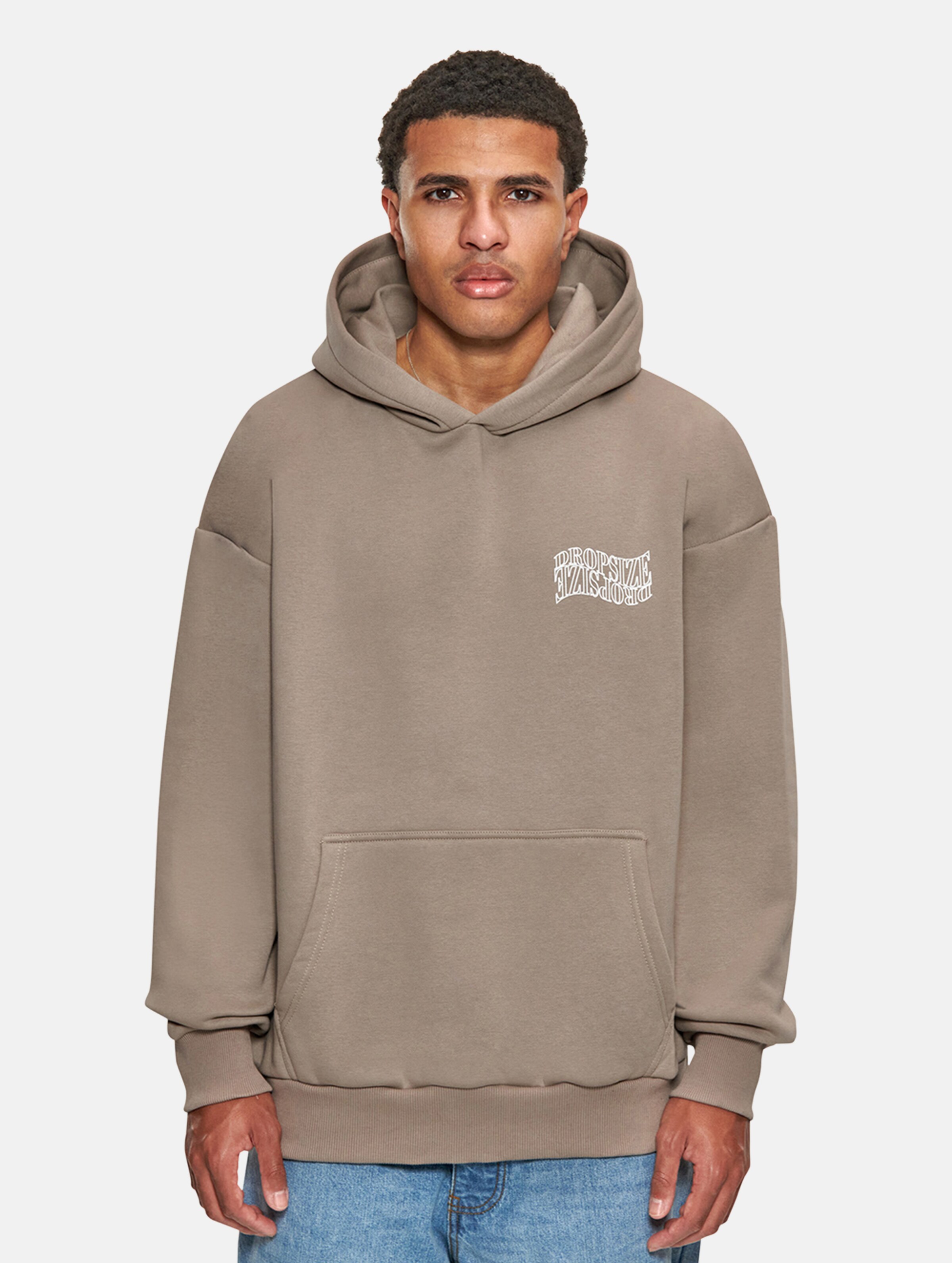 Dropsize Heavy Oversize Mirrored Logo Hoodies op kleur beige, Maat M