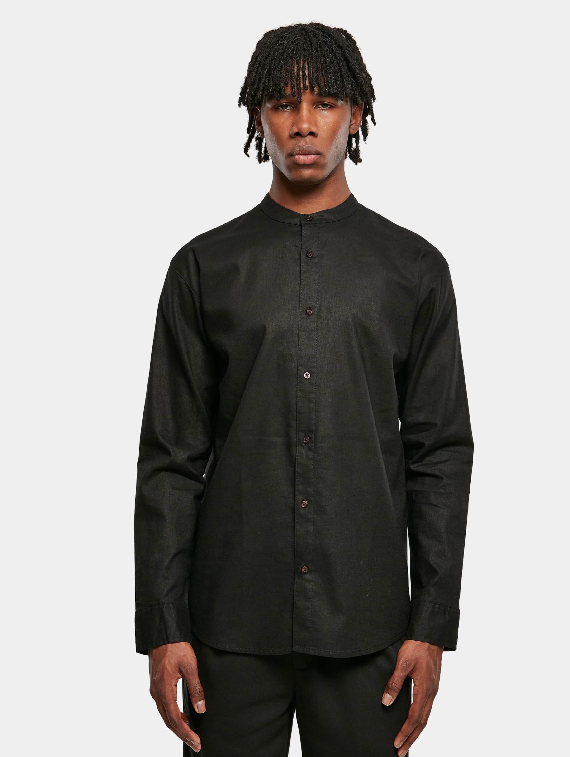 Urban Classics Cotton Linen Stand Up Collar Shirt Mannen op kleur kaki, Maat 3XL