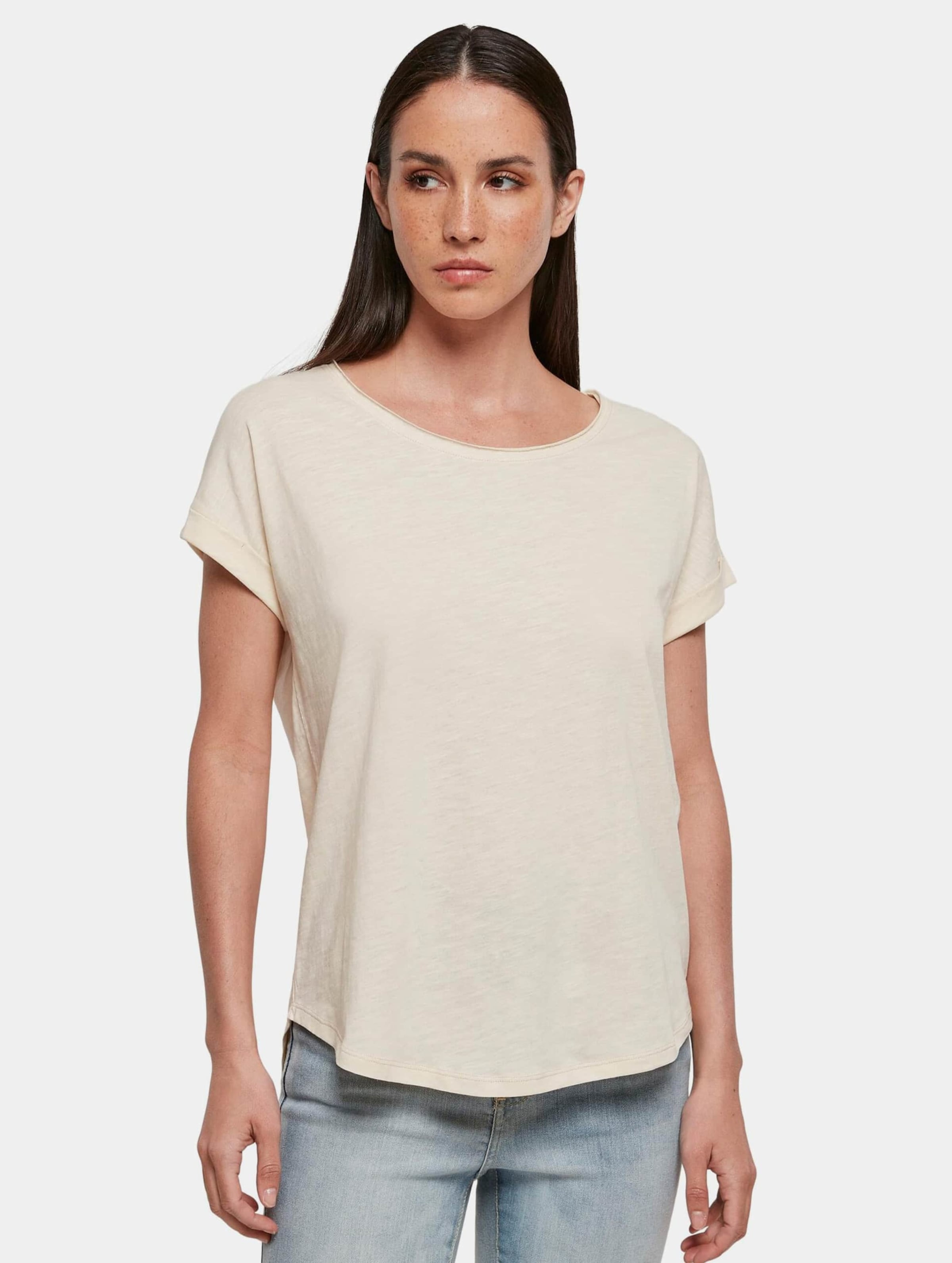 Build Your Brand Ladies Long Slub T-Shirt Vrouwen op kleur beige, Maat 5XL