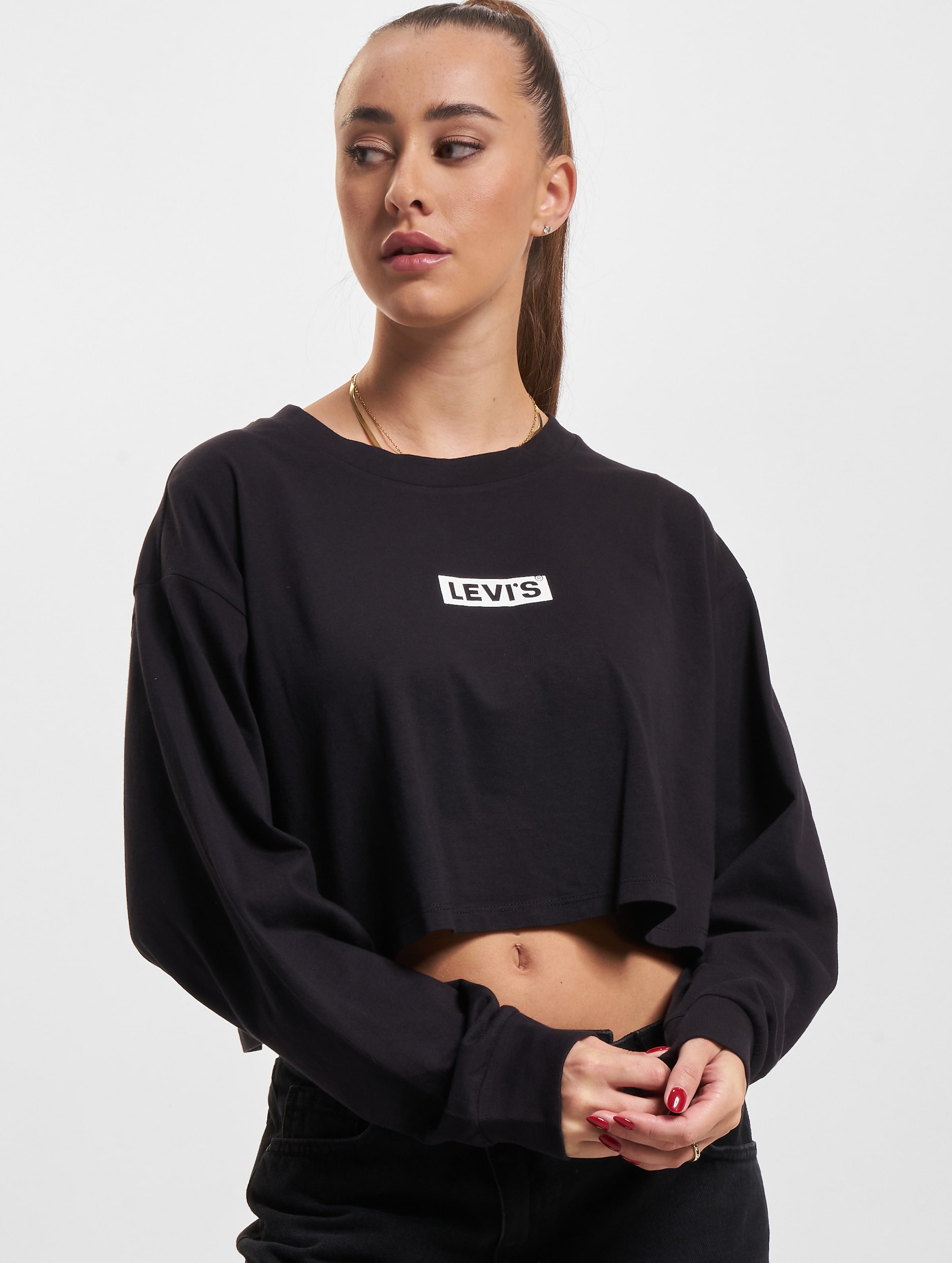 Black graphic crop top on sale