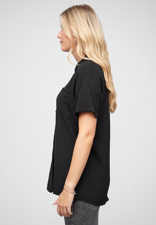 Musselin Kurzarm Hemd mit Knopfleiste und Brusttasche-2