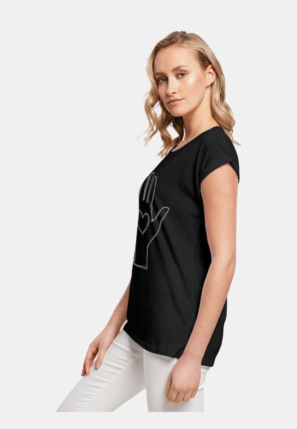 Ladies Peace - Scribble Hand Heart Black  Extended Shoulder Tee-2