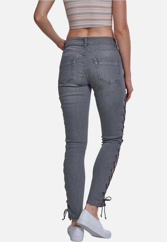 Ladies Denim Lace Up Skinny Pants-1
