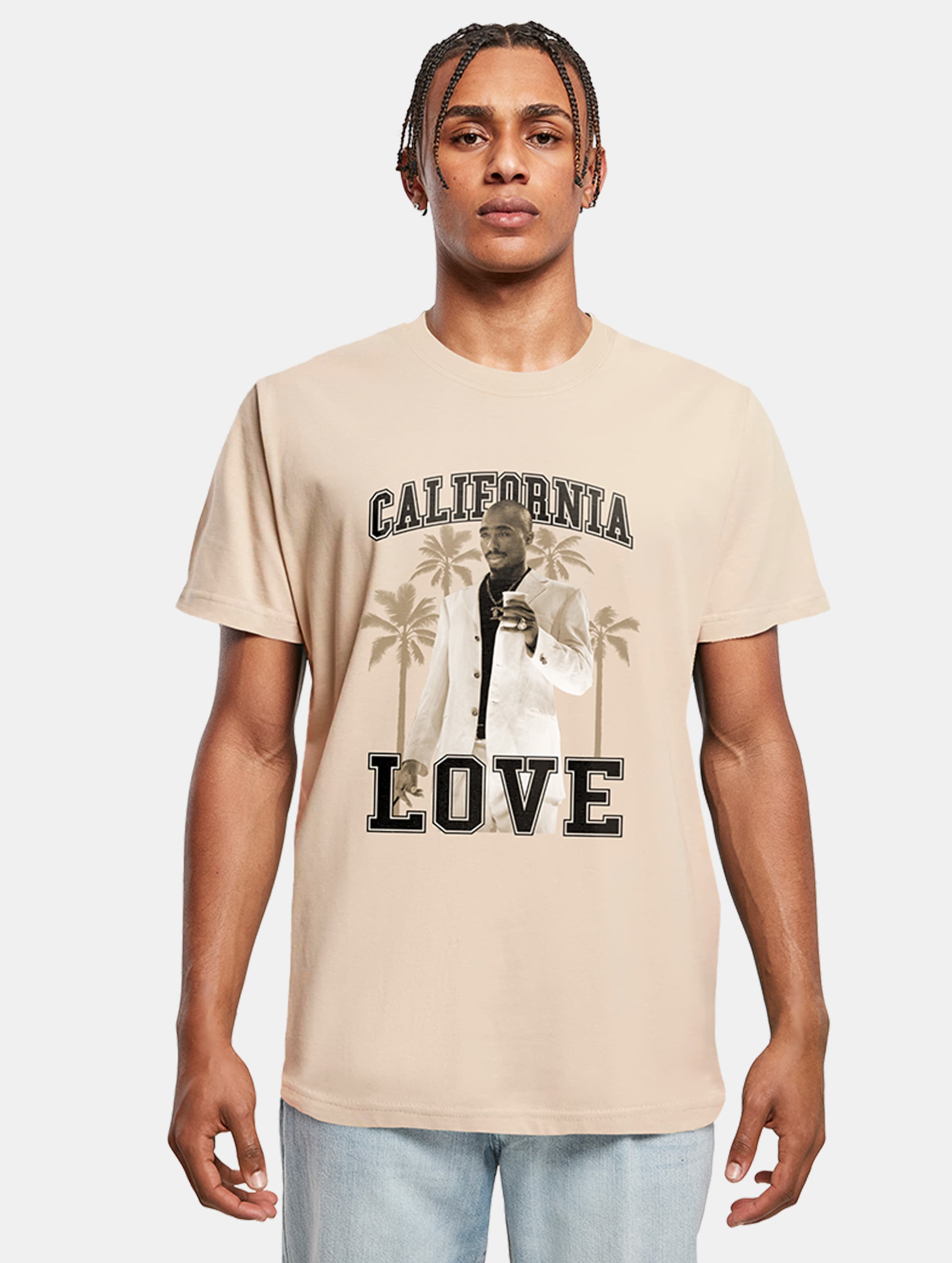Mister Tee - California Love Palm Trees Heren T-shirt - S - Beige