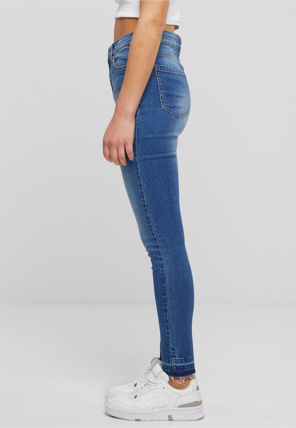 Ladies Skinny High Waist Open Hem Jeans-2