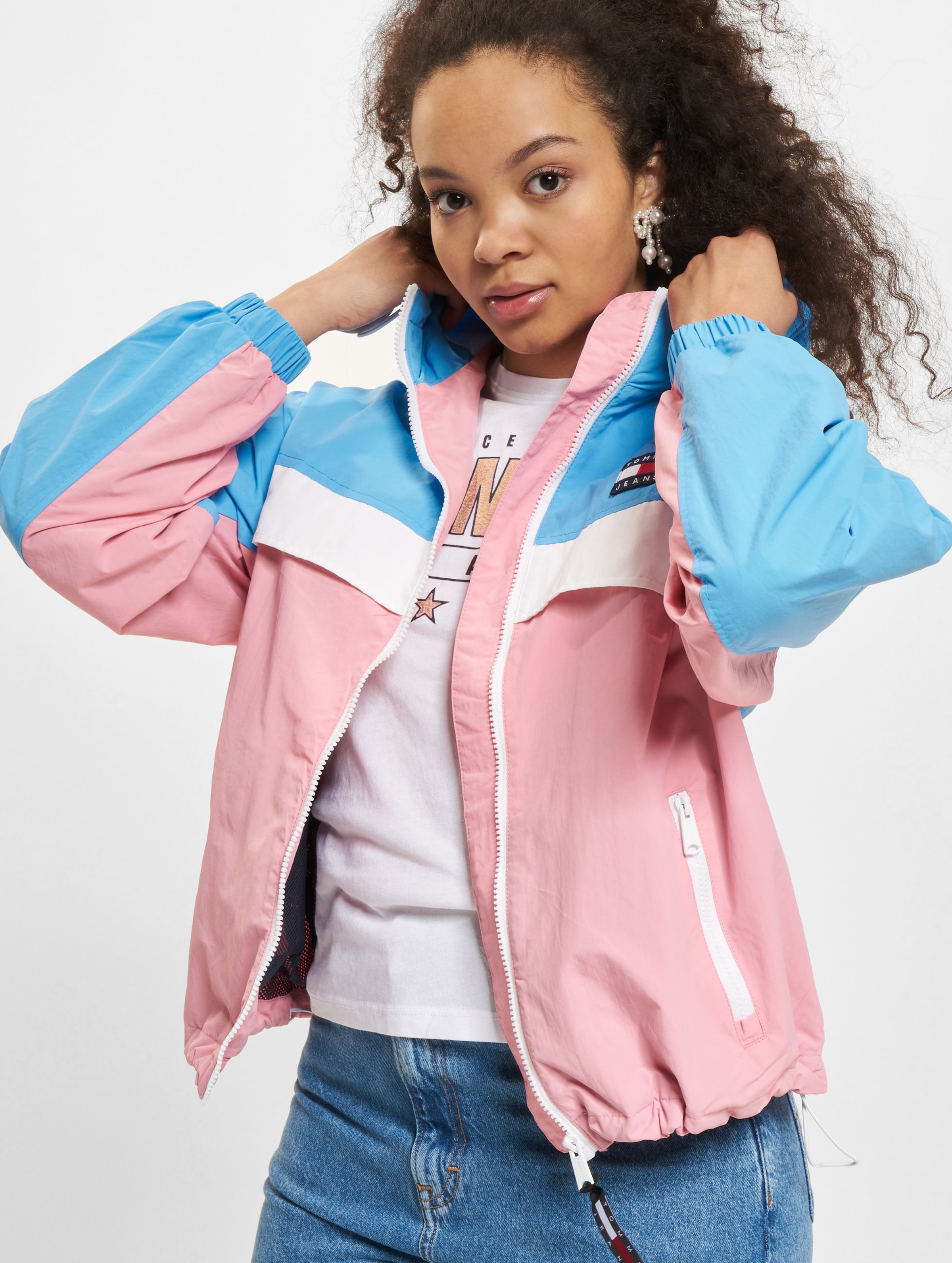 Tommy Jeans Chicago Colorblock Windbreaker Frauen,Unisex op kleur roze, Maat XS