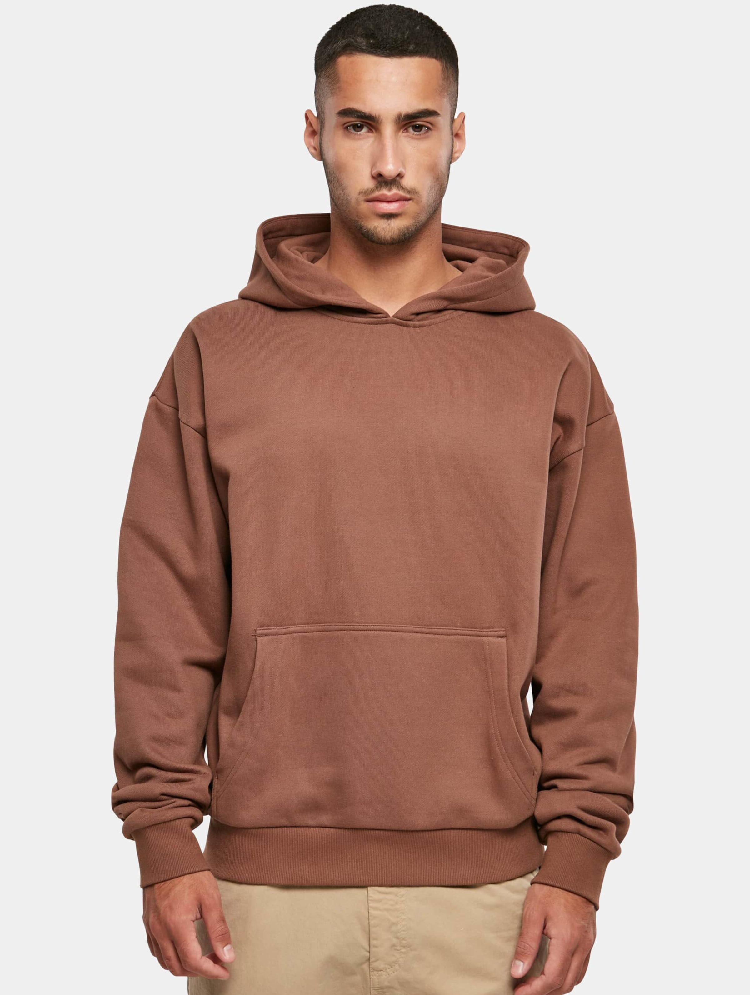 Build Your Brand Ultra Heavy Cotton Box Hoody Mannen op kleur bruin, Maat L