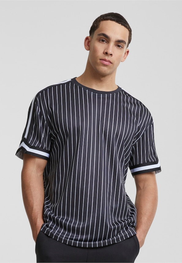 Oversized Striped Mesh Tee-0