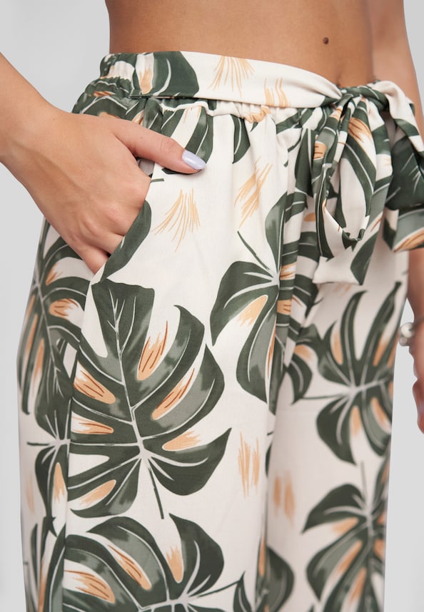 Summer Pants with palm print and tie belt-5