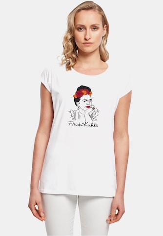 Ladies Frida Kahlo - Drawing with flowers Extended Shoulder Tee