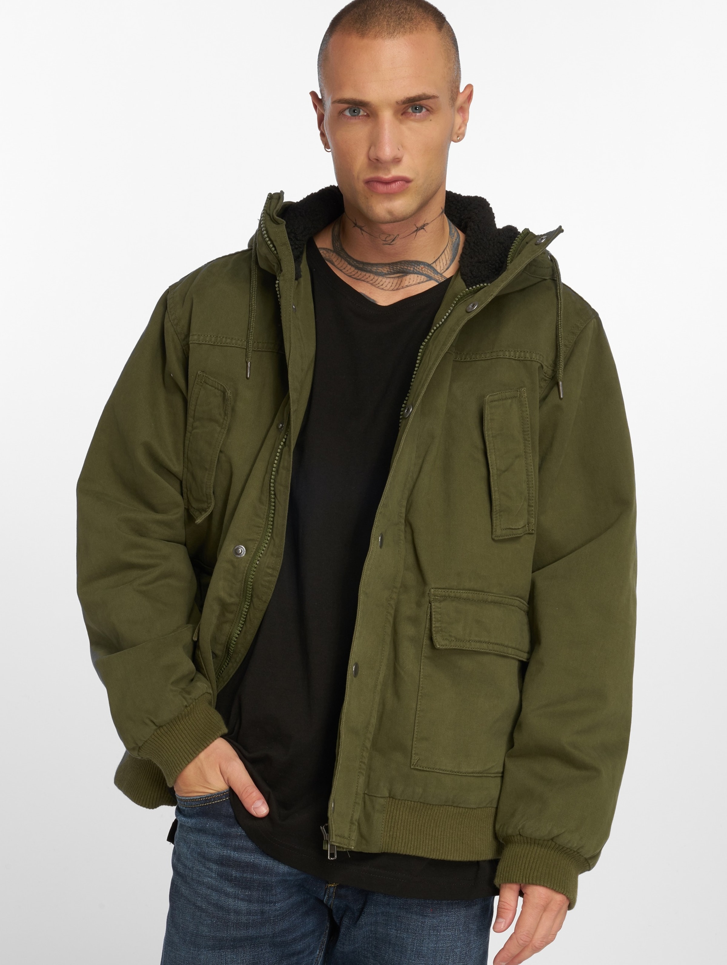 Urban Classics Hooded Cotton Jacket Mannen op kleur olijf, Maat XL