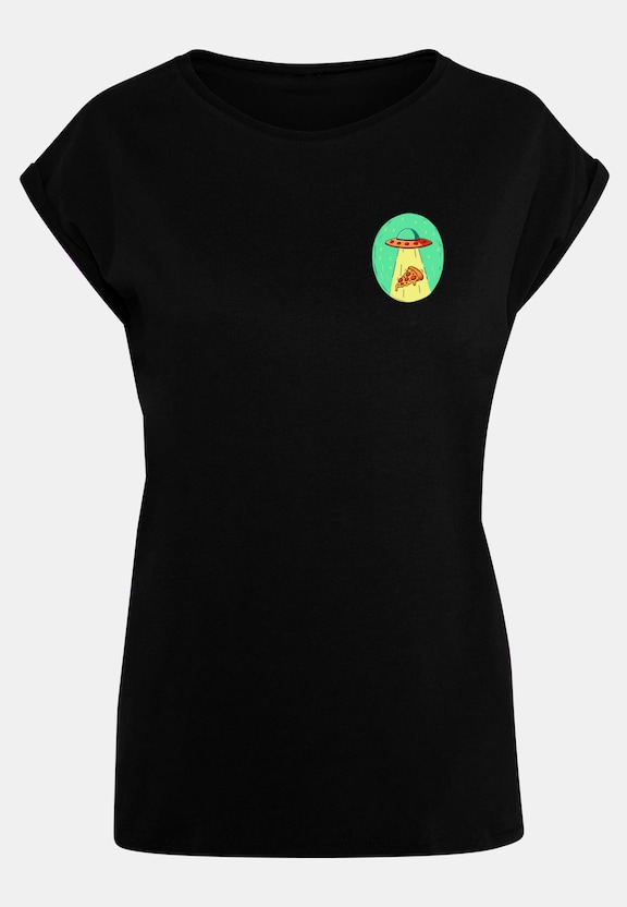Ladies Ufo Pizza Extended Shoulder Tee-4