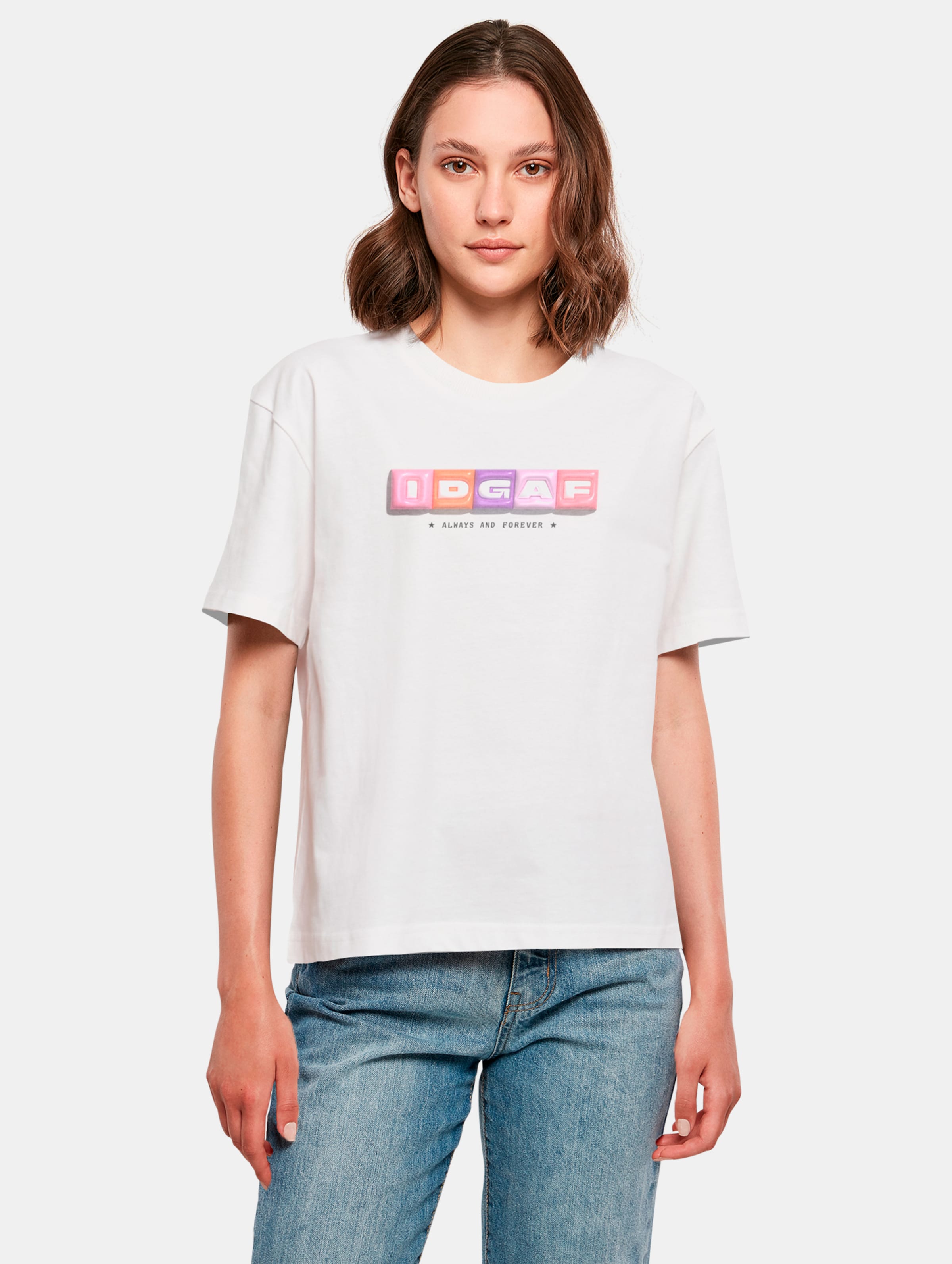 Miss Tee IDGAF T-Shirts Frauen,Unisex op kleur wit, Maat L