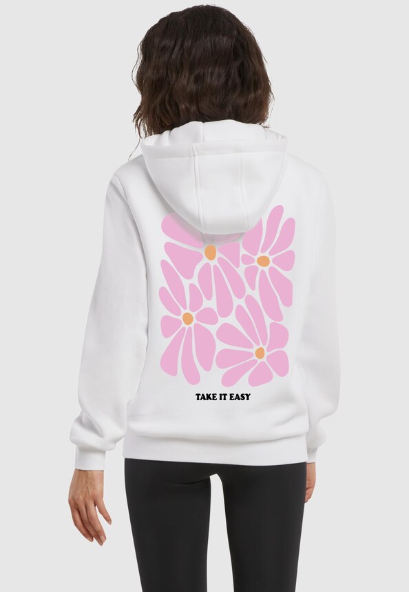 Take It Easy Flowers Ladies Fluffy Hoody-1