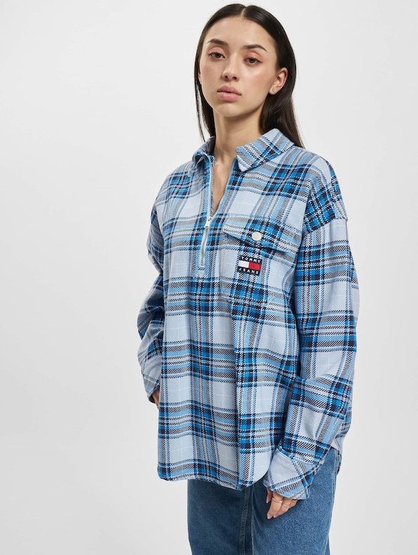 Tommy Jeans Check Half Zip Overshirt Chambray-0