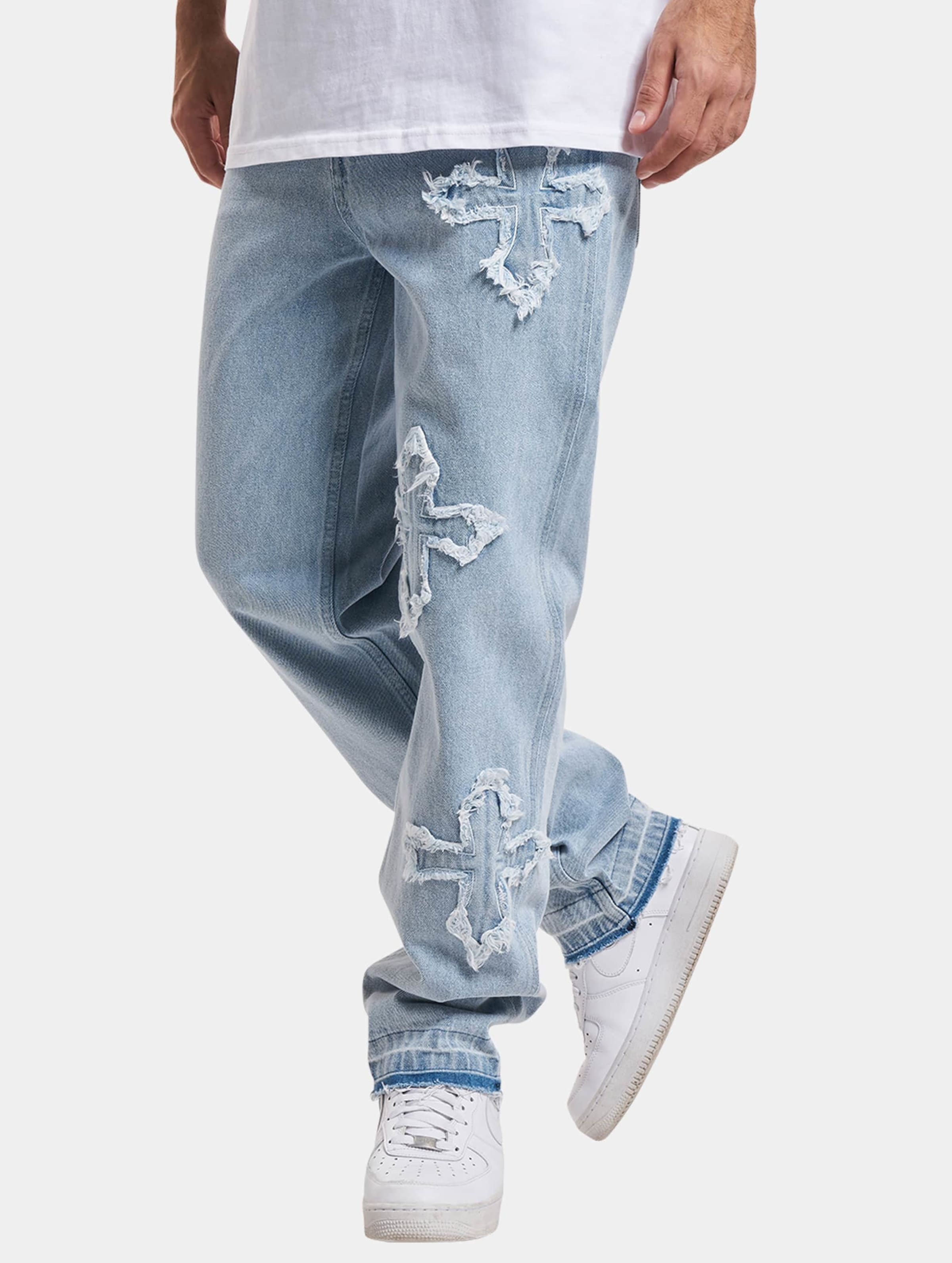 Karl Kani Og Distressed Cross Five pocket Denim Baggy Jeans Mannen op kleur blauw, Maat W38