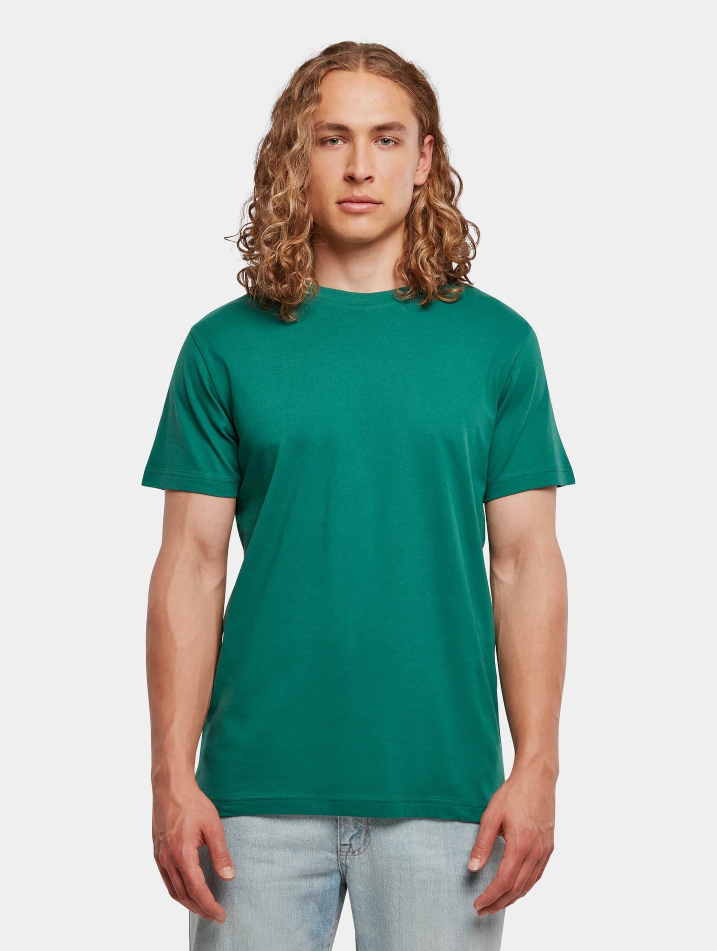 Build Your Brand Basic Round Neck T-Shirt Mannen op kleur groen, Maat XS