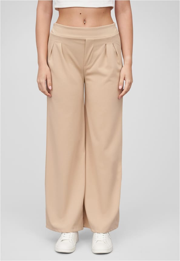 Cloud5ive Damen Stoffhose mit weitem Beinschnitt Gummibund mit Raffung-0