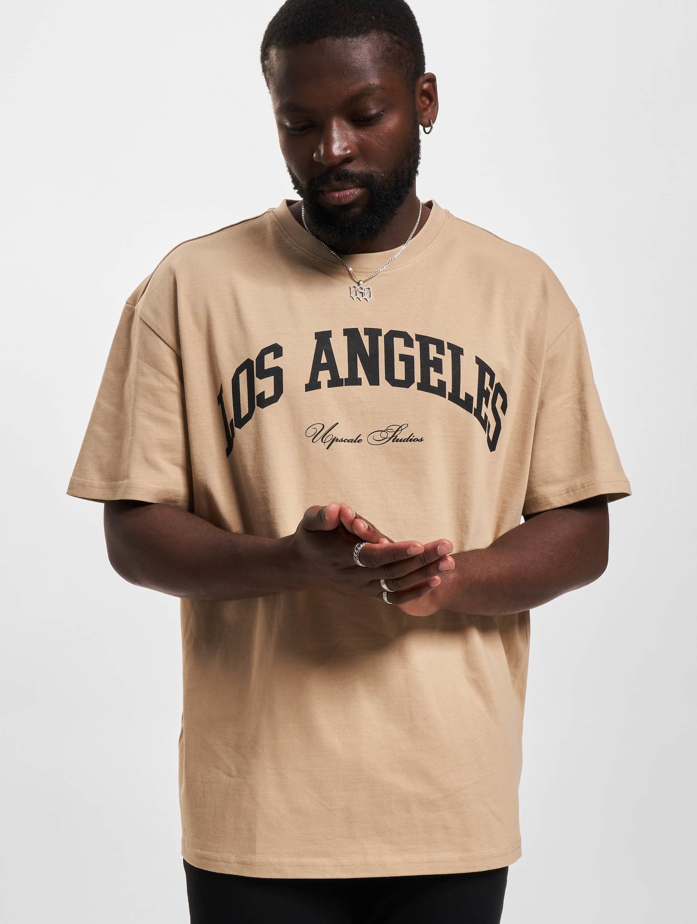 Mister Tee Upscale L.A. College Oversize T-Shirt Mannen op kleur beige, Maat 2XL