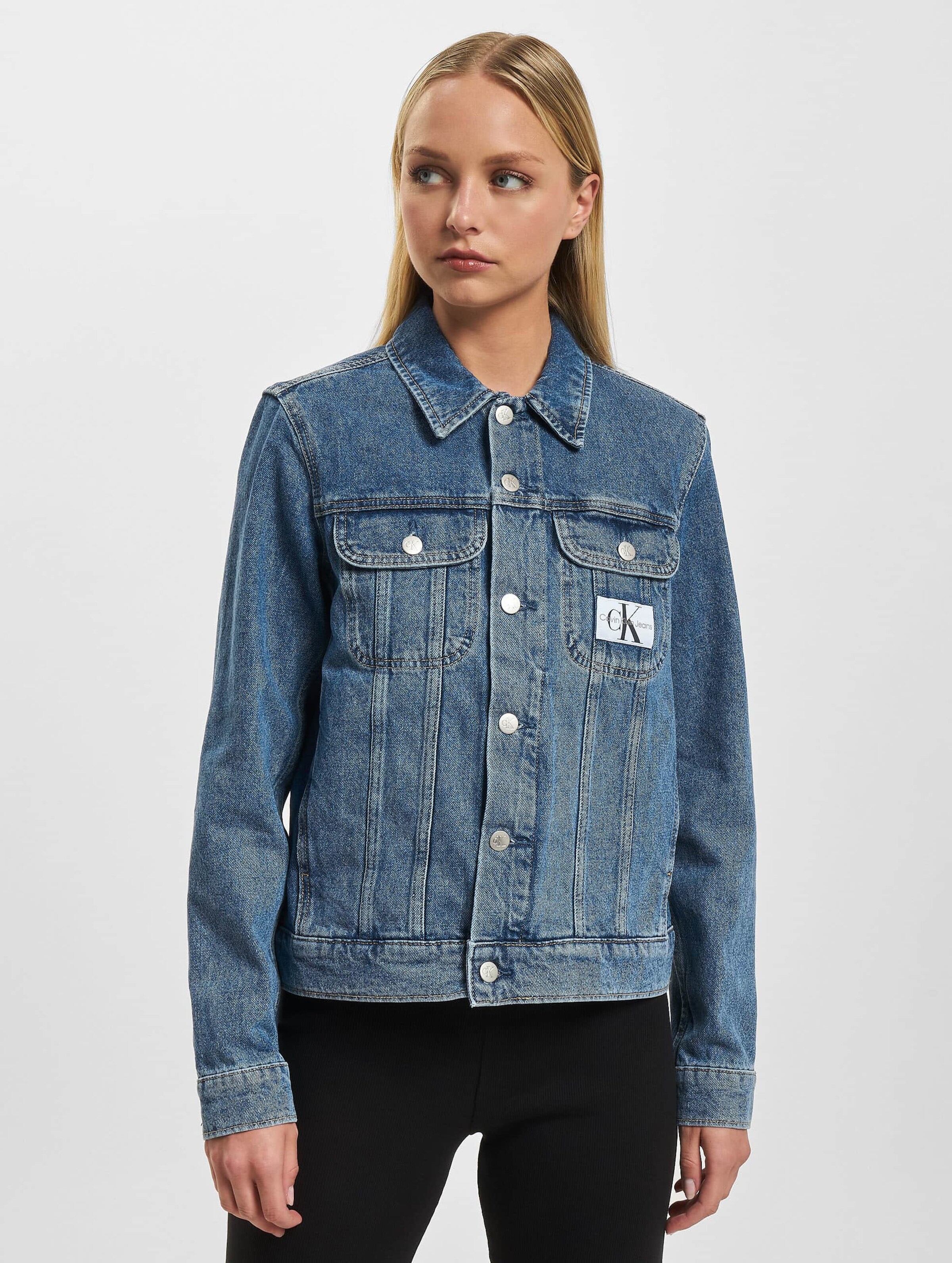 Plus Size Mid Blue Repreve® Denim Trucker Jacket | Calvin Klein® USA