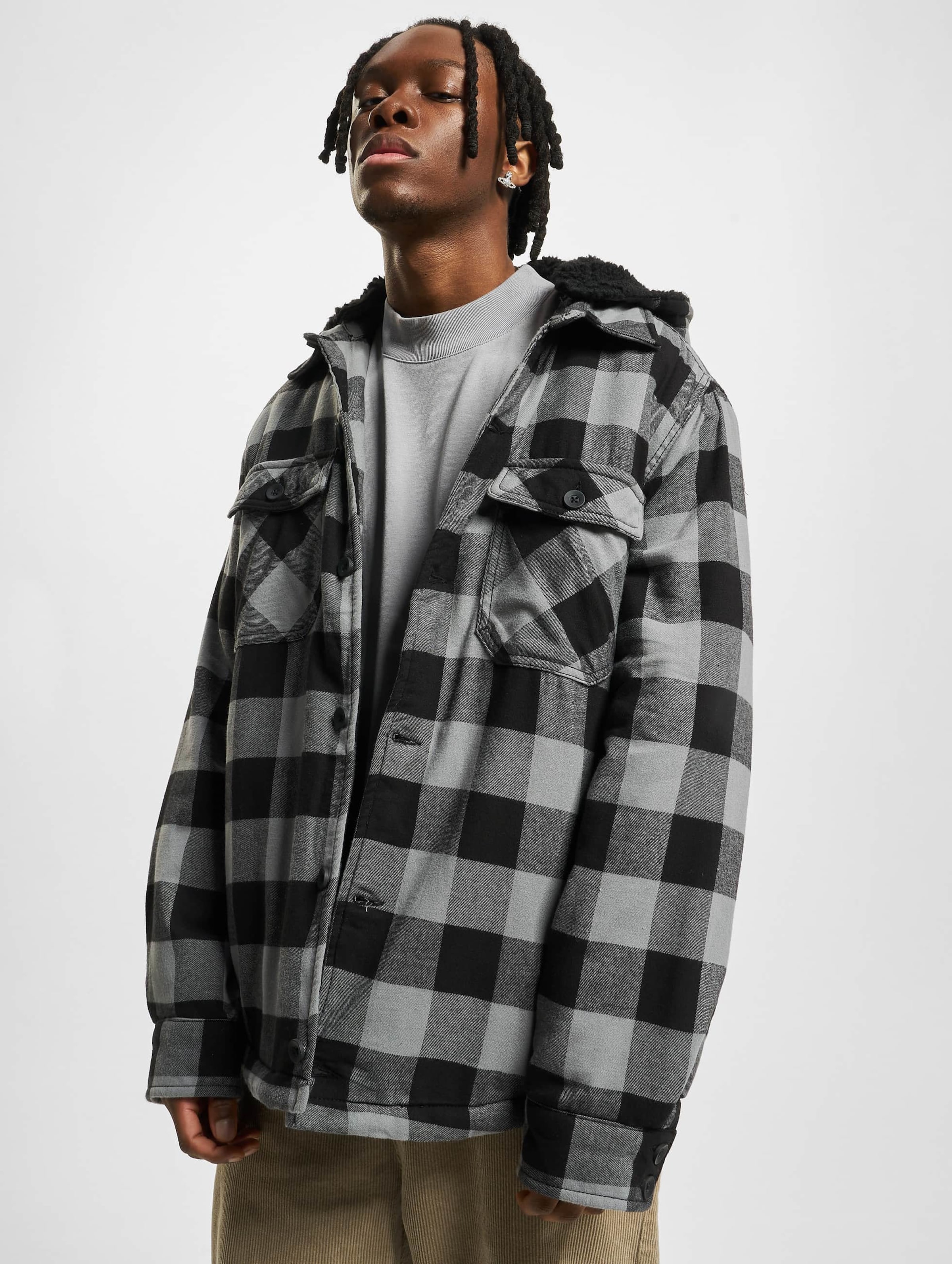 Brandit Herren Jacke Lumber Jacket Hooded Black+Charcoal-5XL