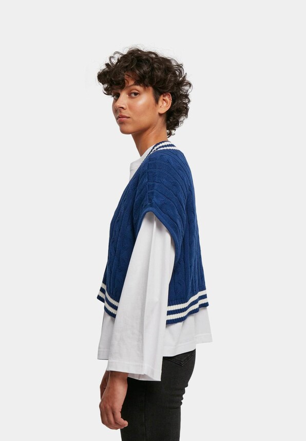 Ladies Cropped Knit College Slipover -1