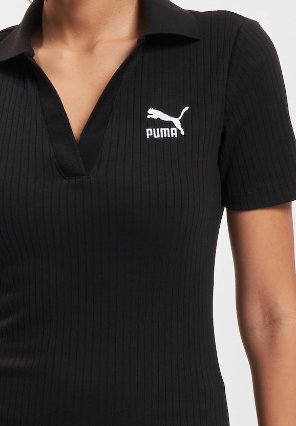 Puma Classics Ribbed V Collar Dress Black-3