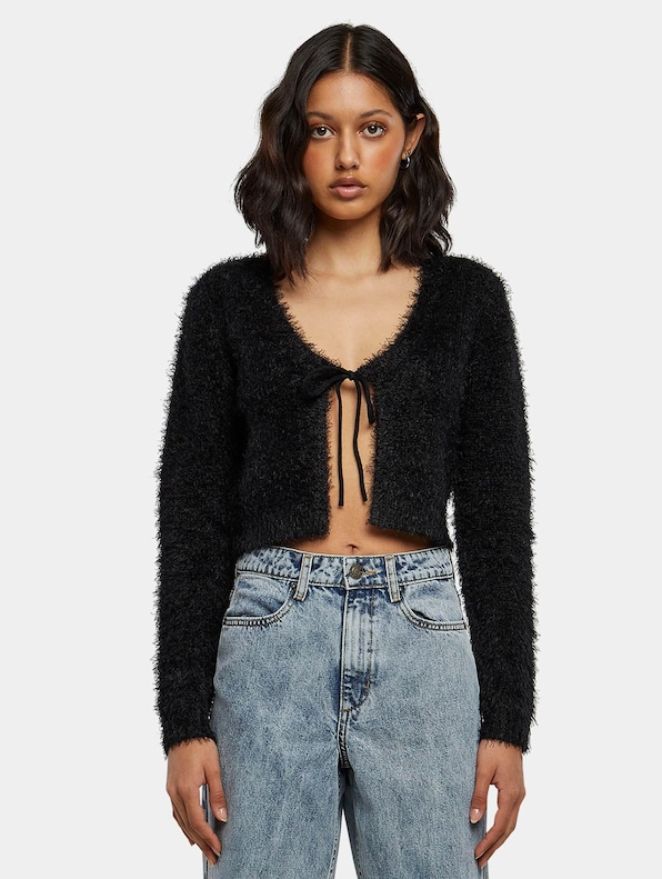 Urban Classics Ladies Tied Cropped Feather Cardigan-2