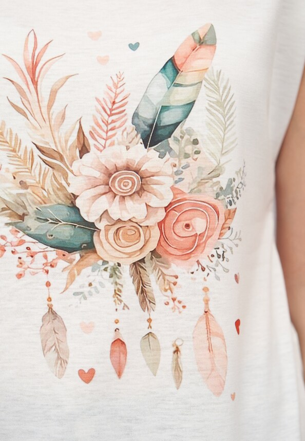 Viskose T-Shirt mit Traumfänger-Blumen Print-5