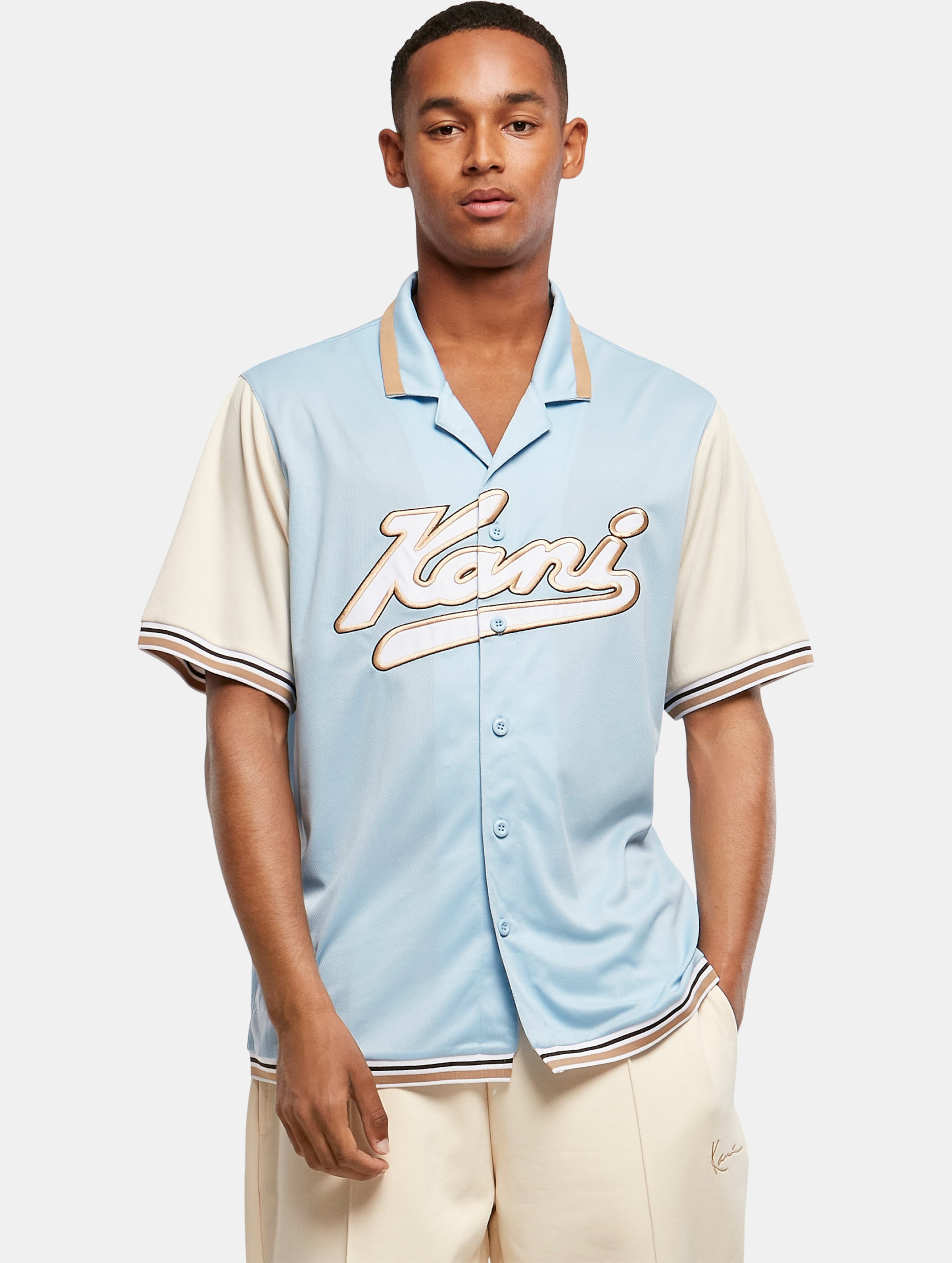 Karl Kani Varsity Block Baseball Shirt light blue/cream Männer,Unisex op kleur blauw, Maat XS
