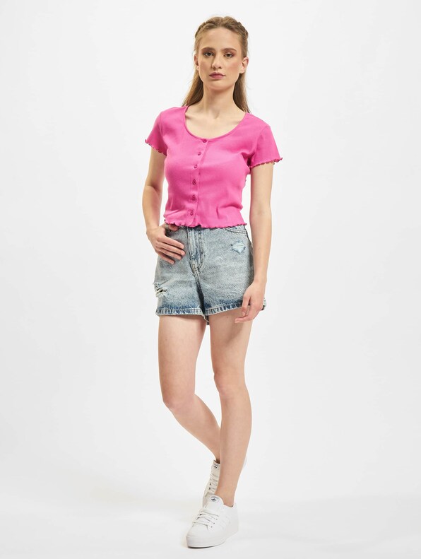 Ladies Cropped Button Up Rib-4