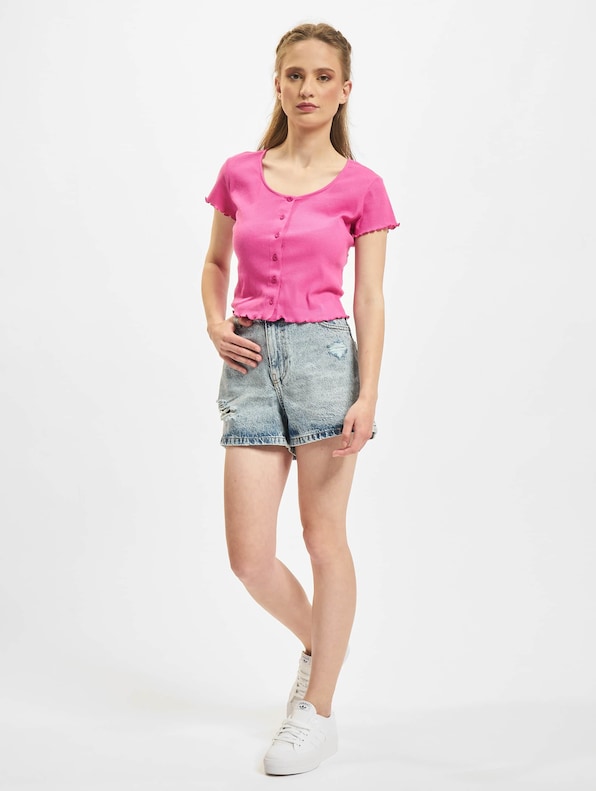 Ladies Cropped Button Up Rib-4