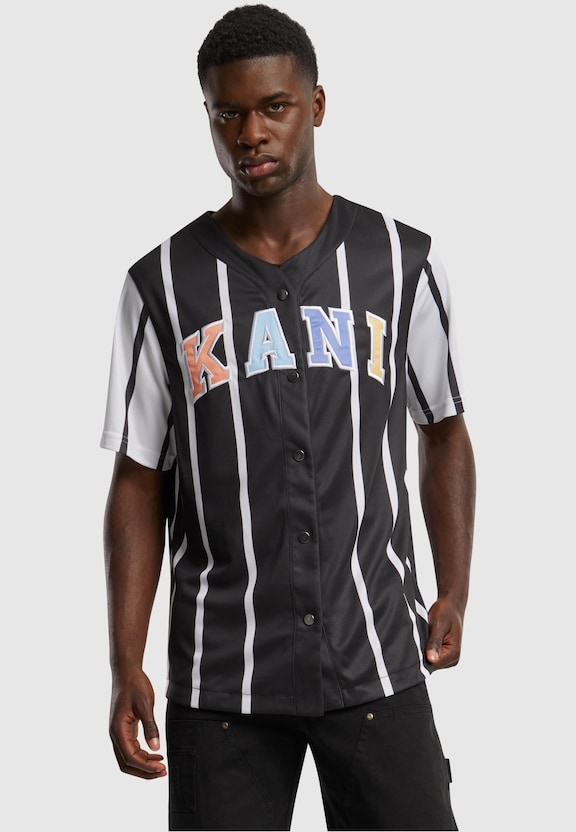 KM241-040-2 Karl Kani Serif Striped Block Baseball Shirt-0