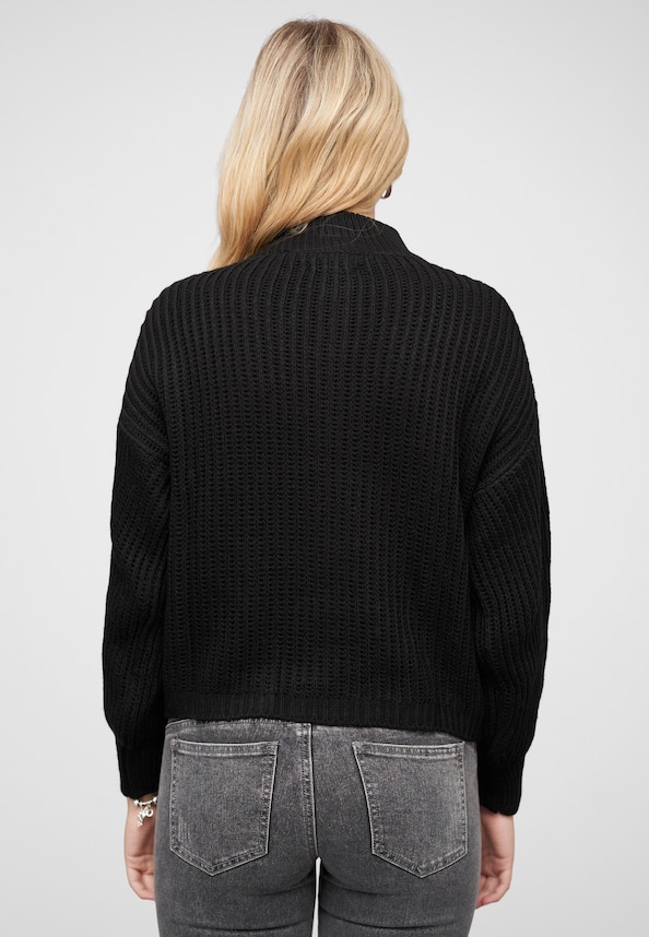 Pullover mit Stehrollkragen und V-Ausschnitt-1