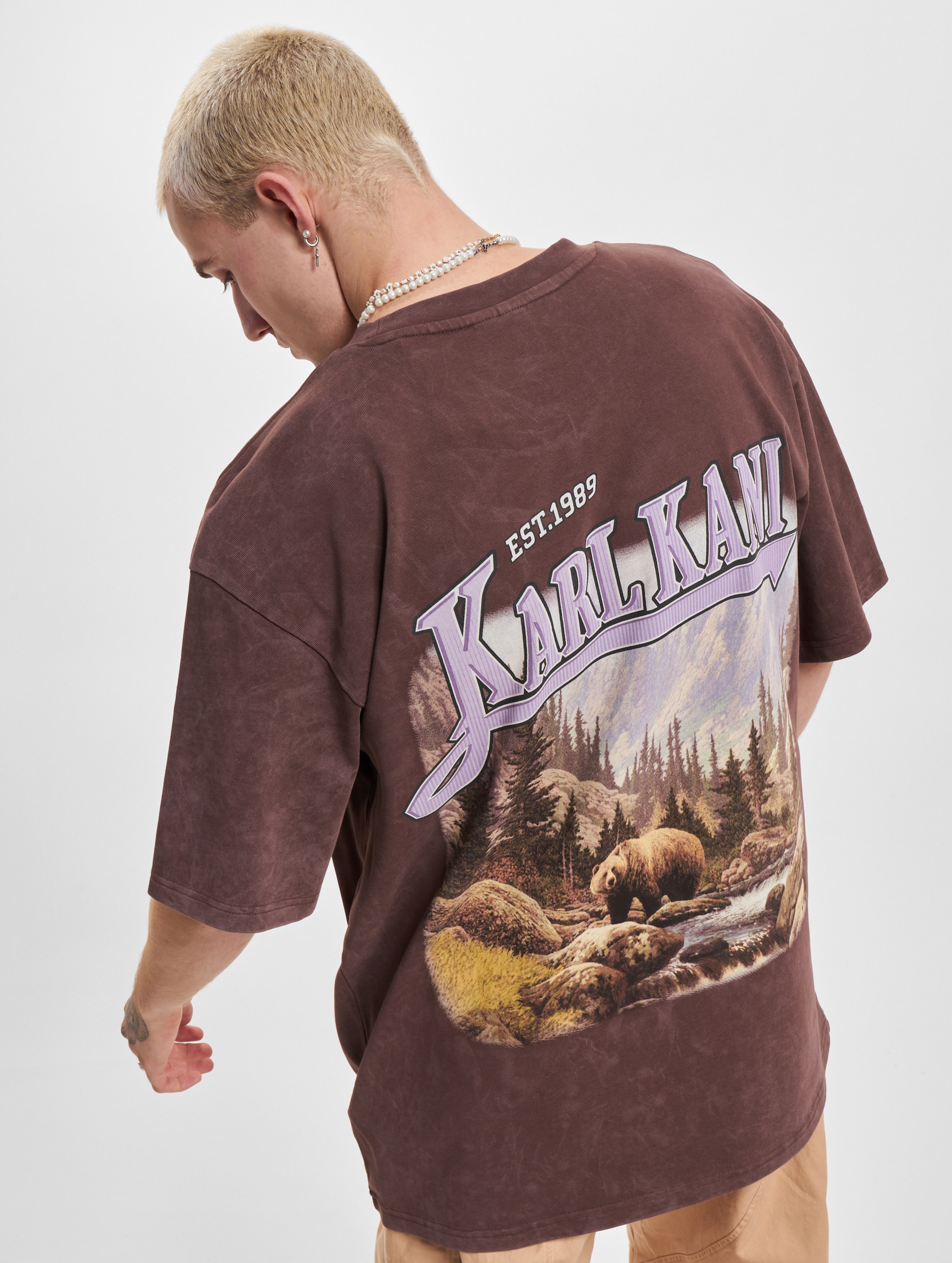 Karl Kani Small Signature Washed Heavy Jersey Landscape T-Shirt Mannen op kleur bruin, Maat S