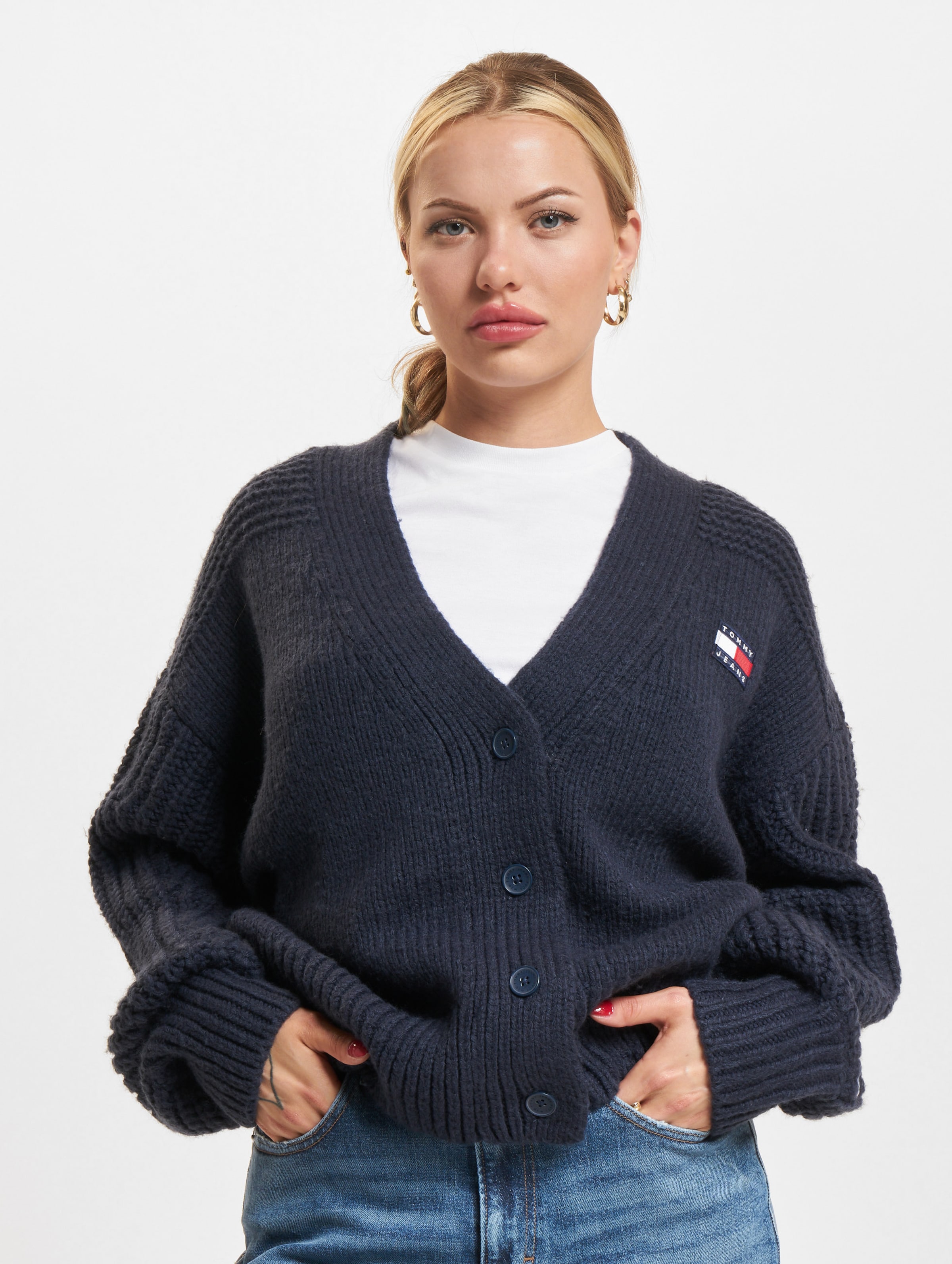 Tommy Jeans Badge Cardigan op kleur blauw, Maat S