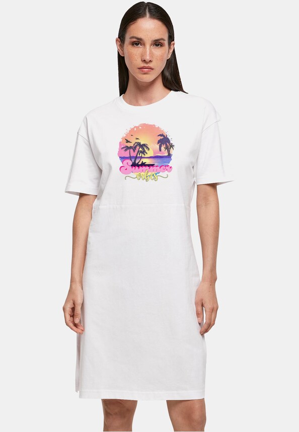 Ladies Summer Vibes Sunset Oversized Slit Tee-0