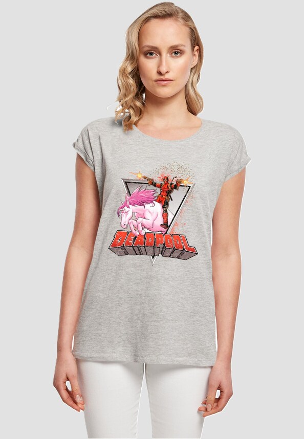 Ladies Deadpool - Rides a Unicorn T-Shirt-0
