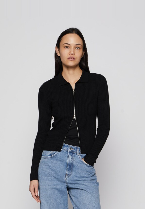 Ibi Rib O-Neck Zipper Cardi-2