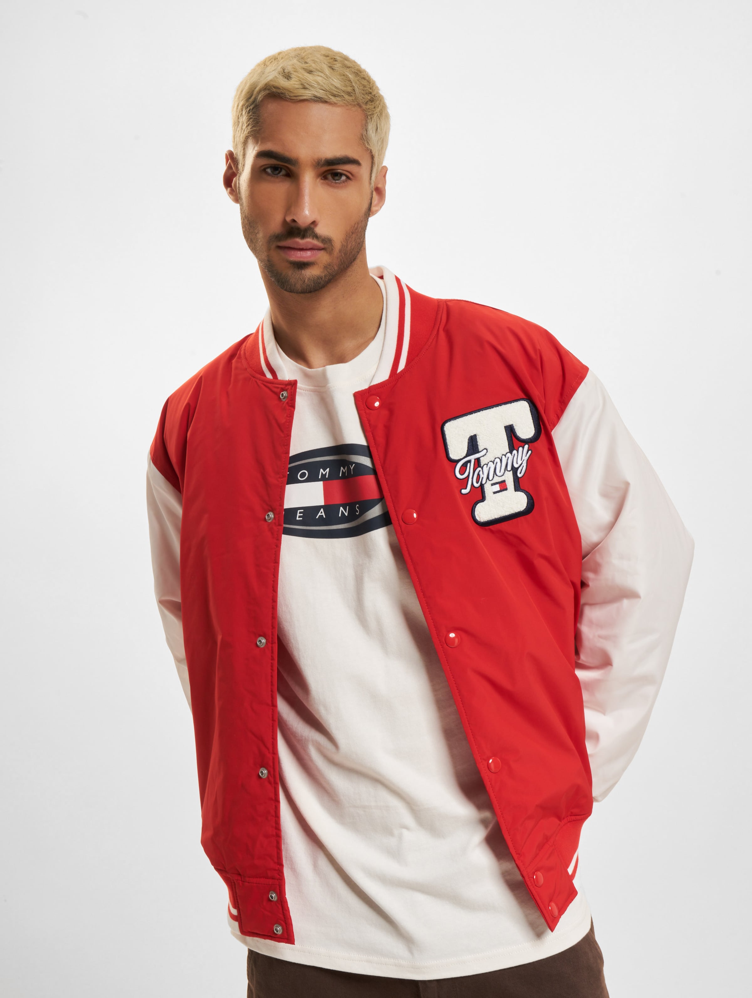 Tommy Jeans Colorblock Varsity Jacket Mannen op kleur rood, Maat XXL