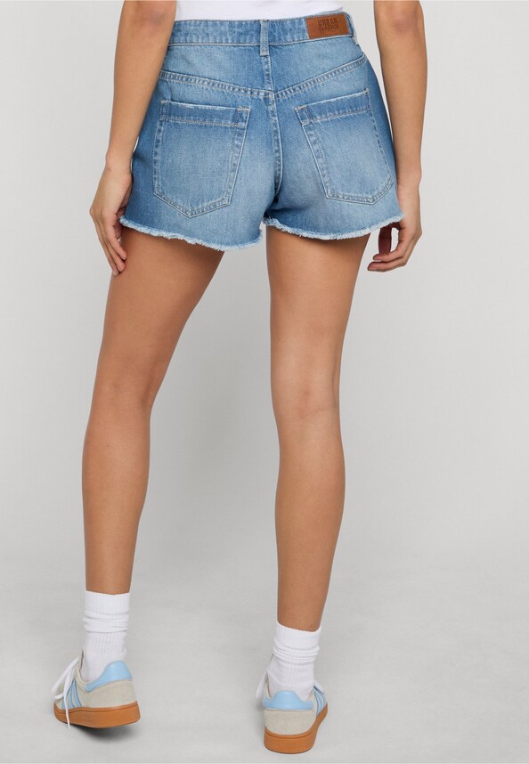 Ladies Destroyed Denim Shorts-1
