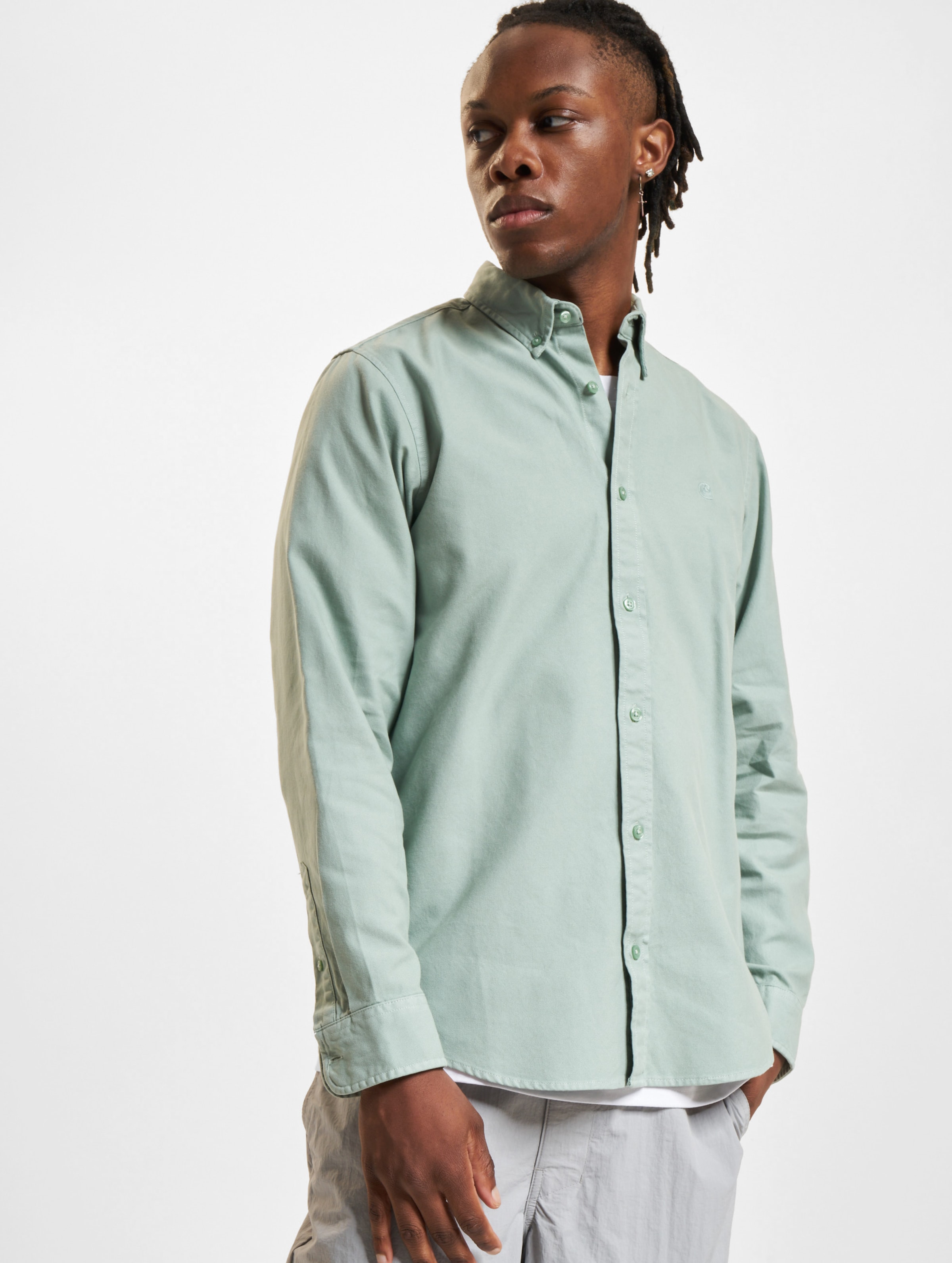 Carhartt WIP Bolton Langarmhemd op kleur groen, Maat XS