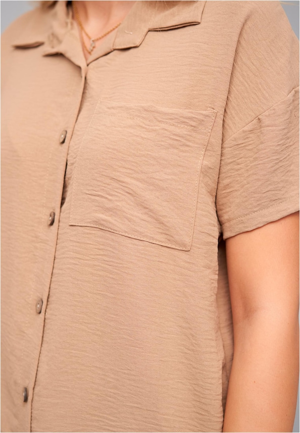 Musselin Kurzarm Hemd mit Knopfleiste und Brusttasche-5