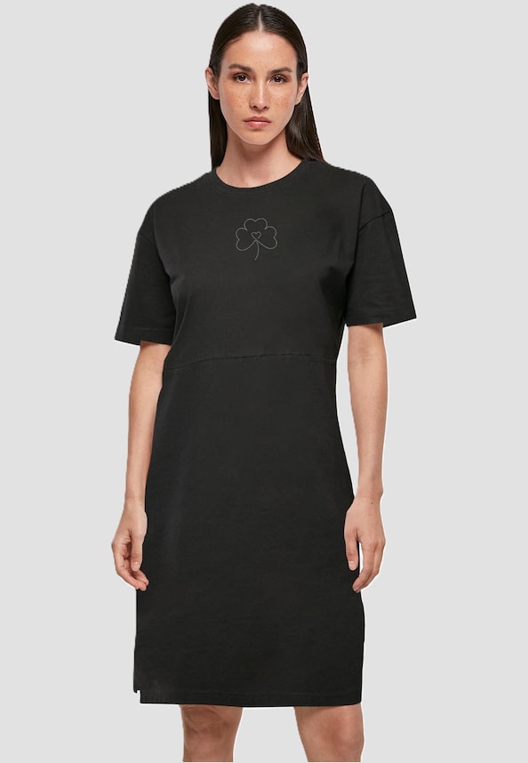 Ladies Spring - Leaf Clover Flower Oversized Slit Tee Dress-0
