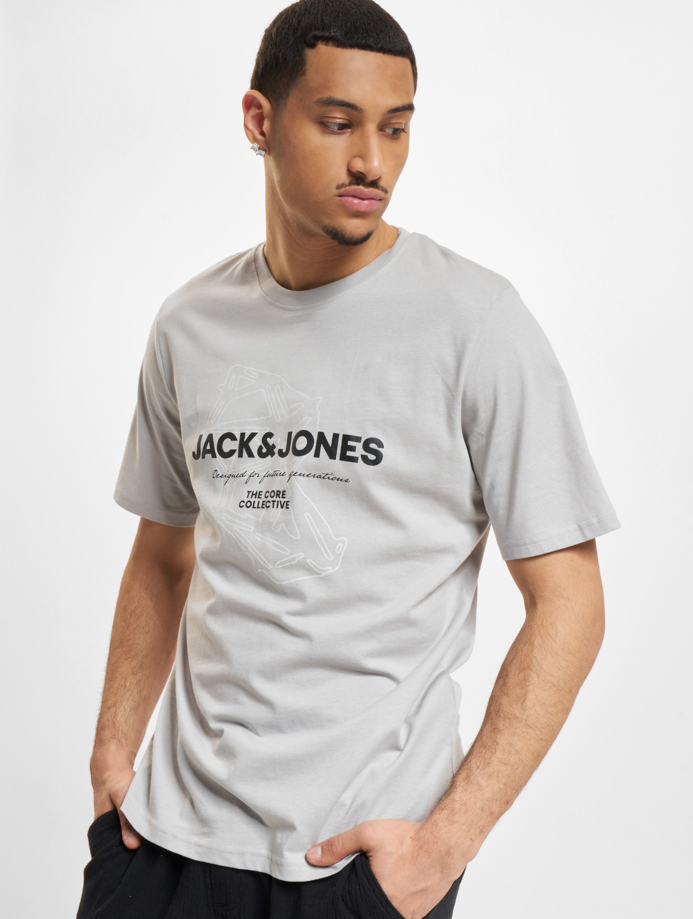 Jack & Jones Text Cotton Crew Neck T-Shirts Männer,Unisex op kleur grijs, Maat M