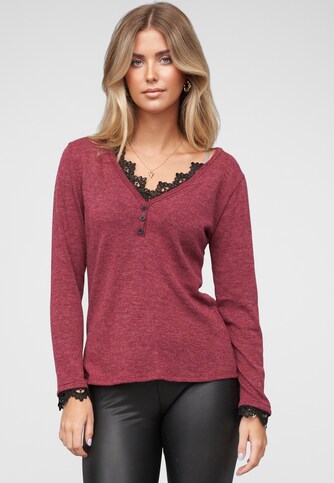 Cloud5ive Longsleeve mit Knopfleiste Spitzeneinsatz