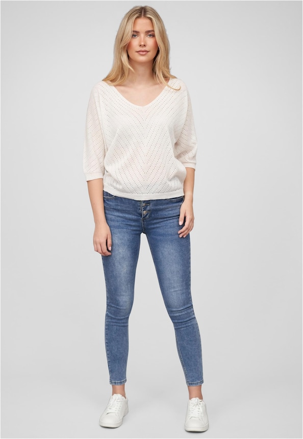 Cloud5ive Damen 3/4 Arm Top mit Fledermausärmeln und Lochmuster-4