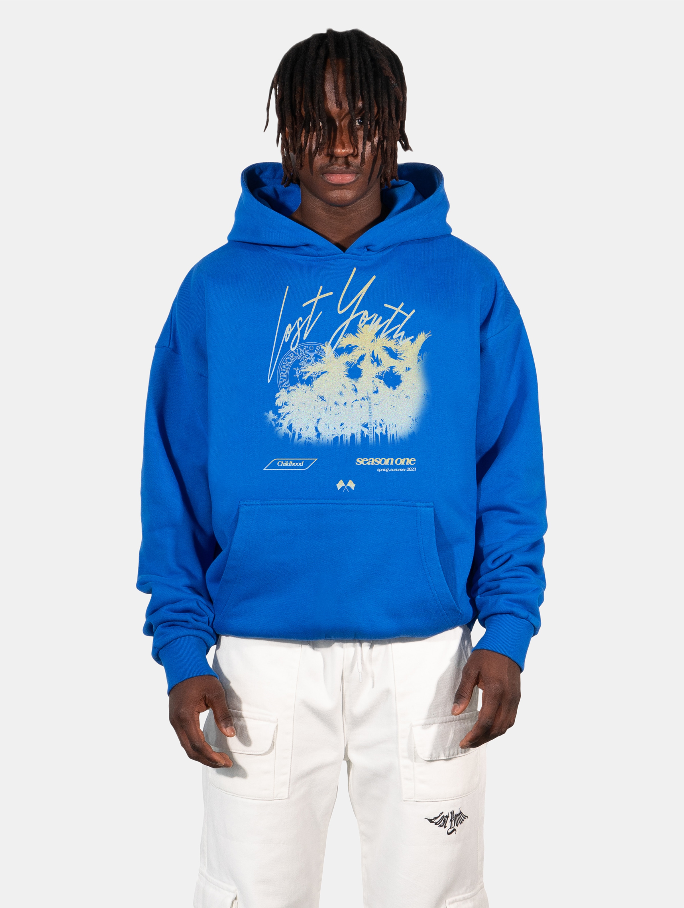 Lost Youth Palm Hoddies op kleur blauw, Maat L