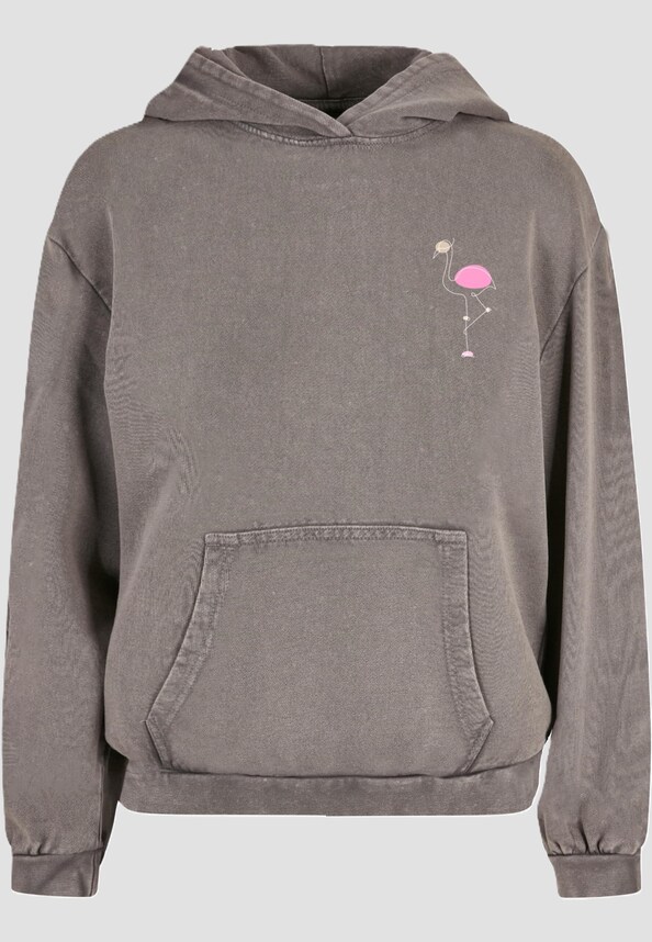 Ladies Flamingo Acid Washed Oversized Hoodie-2