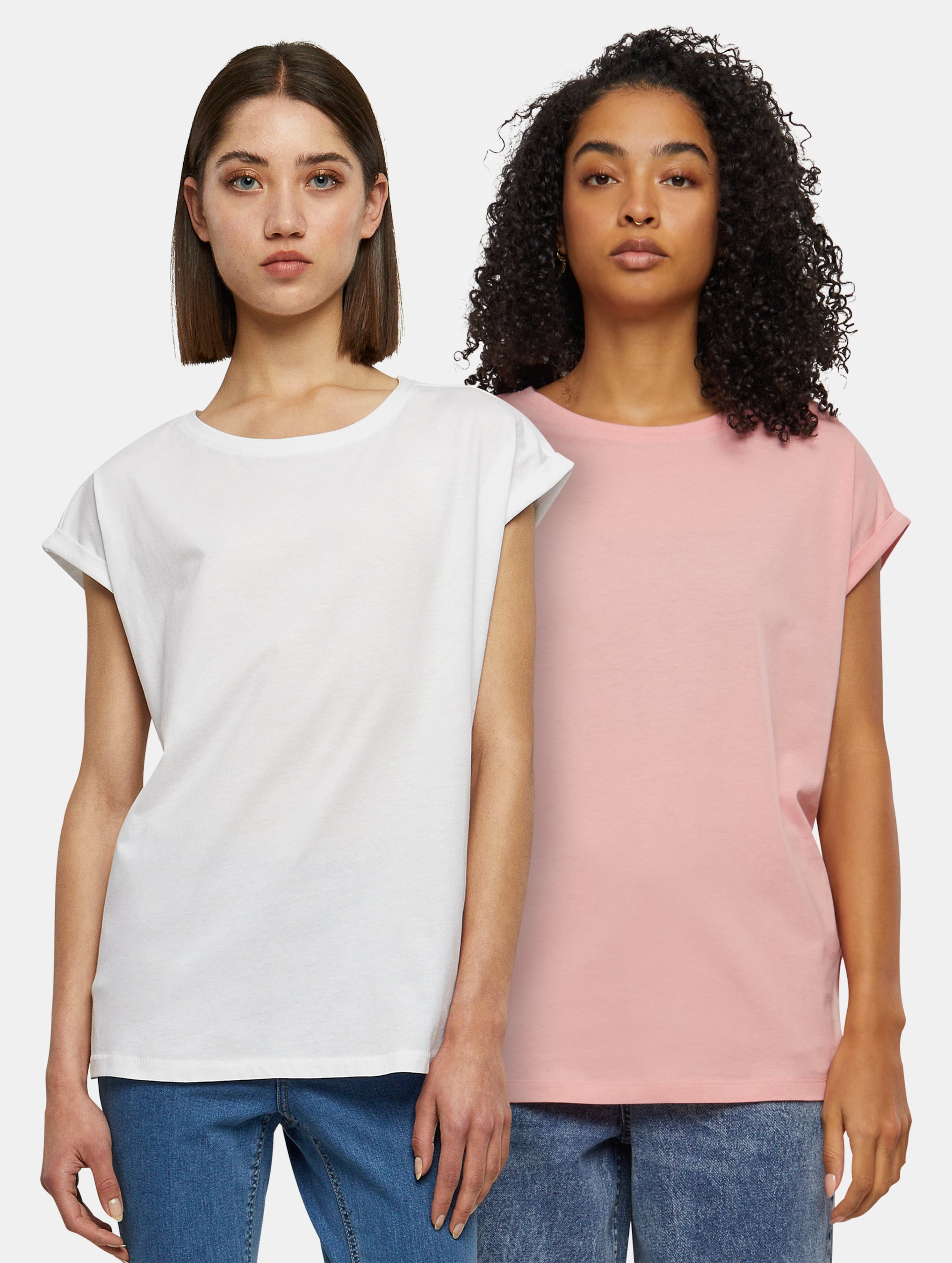 Urban Classics - Extended Shoulder 2-Pack Dames T-shirt - XL - Roze/Wit